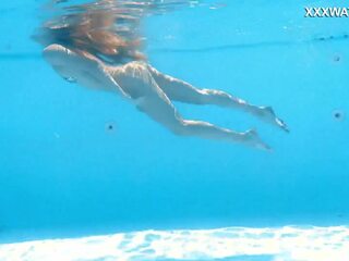 Swimming naked femme fatale petite blonde pornstar Ivi Rein